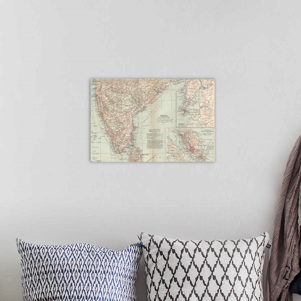 A bohemian room featuring India, Southern Part - Vintage Map