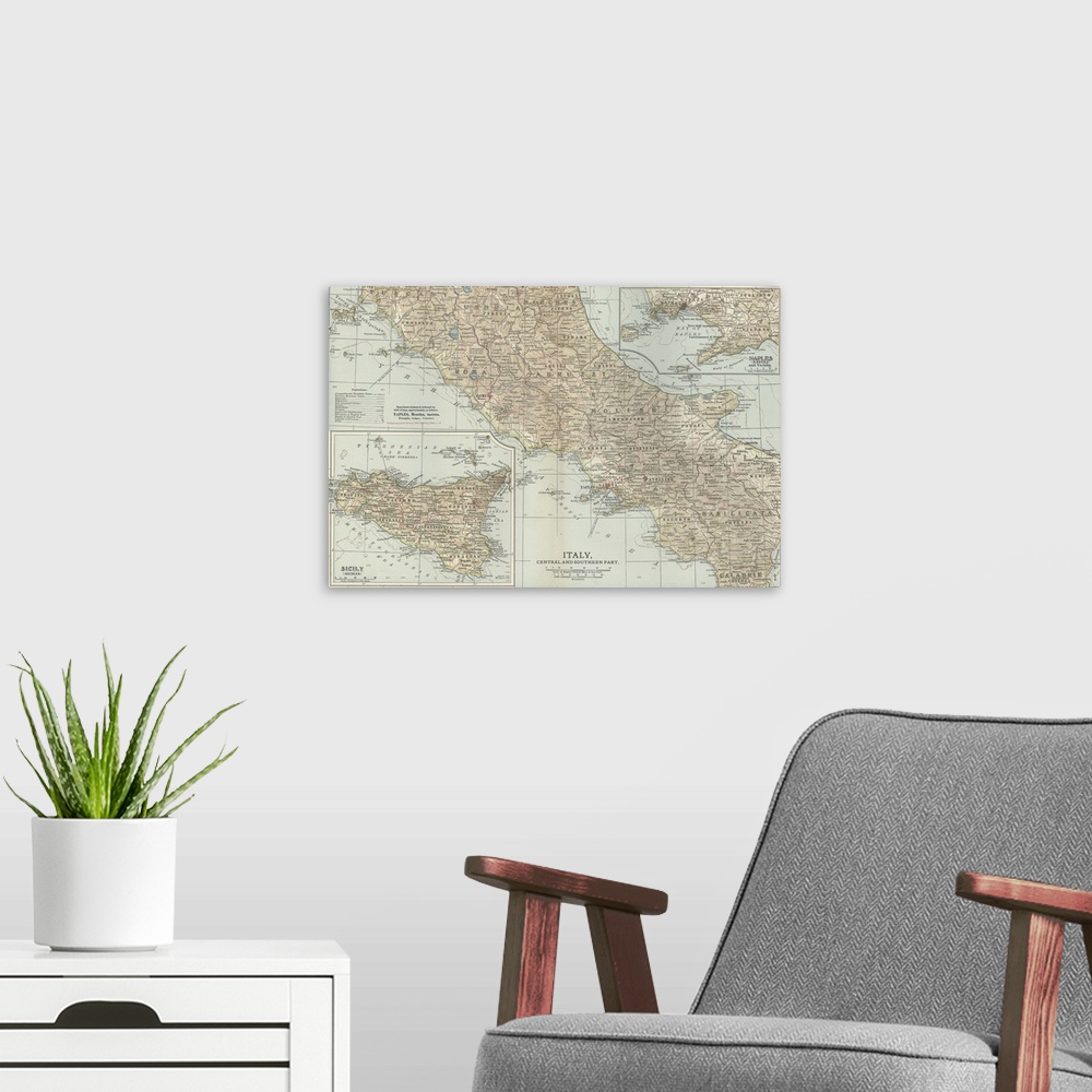 A modern room featuring Italy, Central and Southern Part - Vintage Map