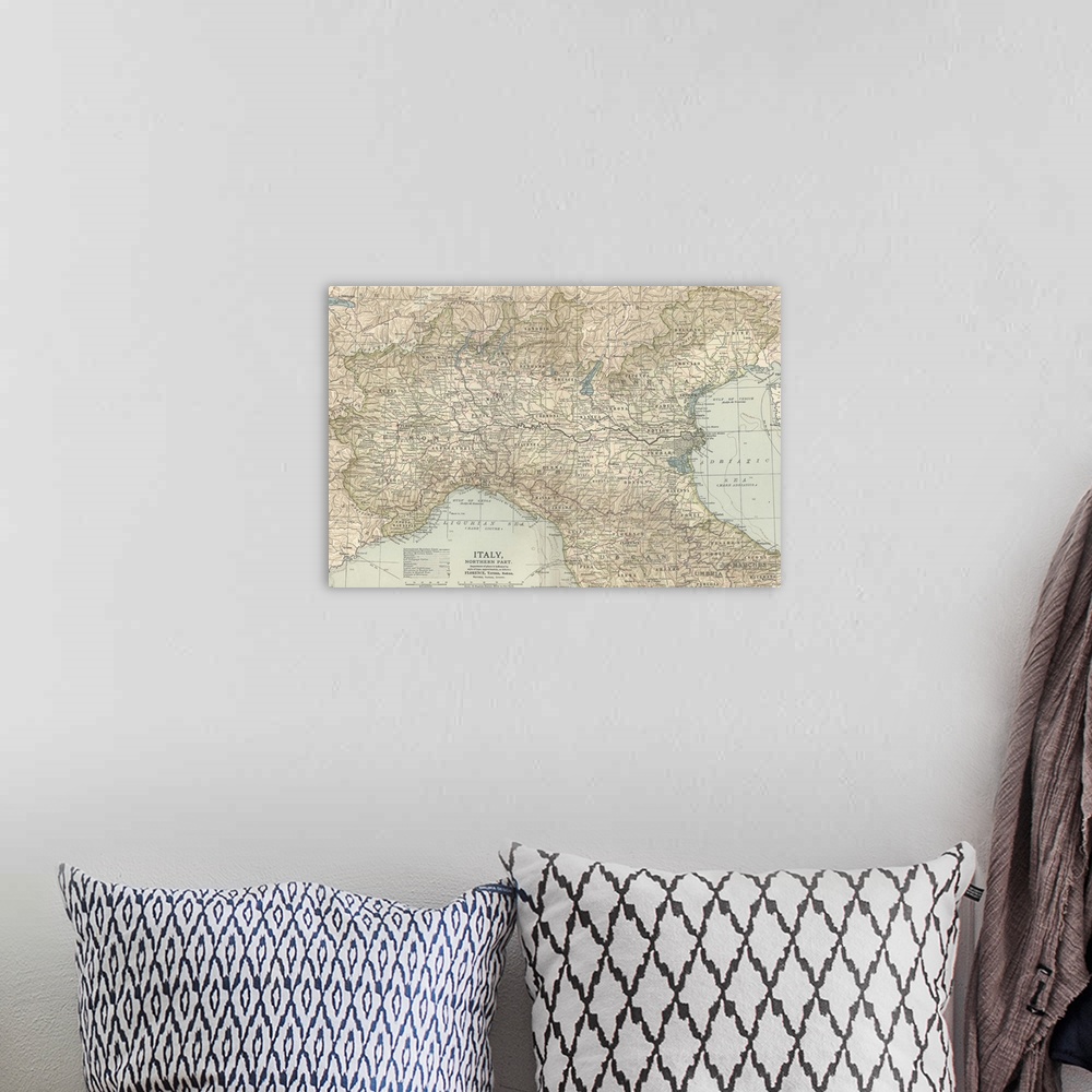 A bohemian room featuring Italy, Northern Part - Vintage Map