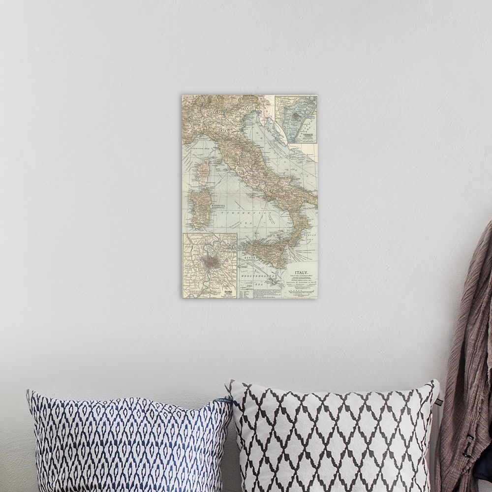 A bohemian room featuring Italy - Vintage Map