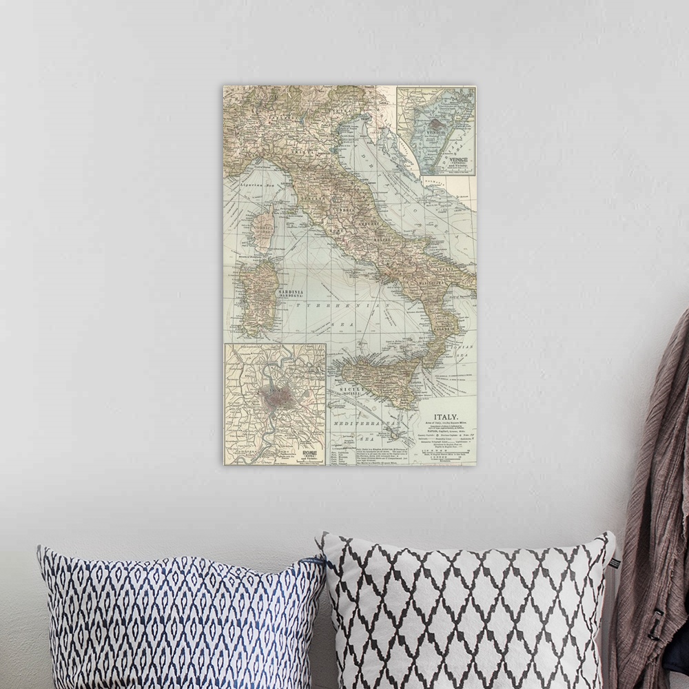 A bohemian room featuring Italy - Vintage Map