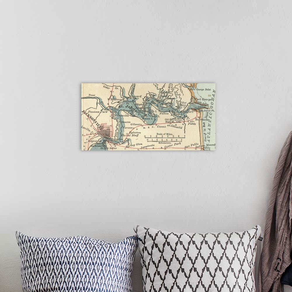 A bohemian room featuring Jacksonville and St. John's River - Vintage Map