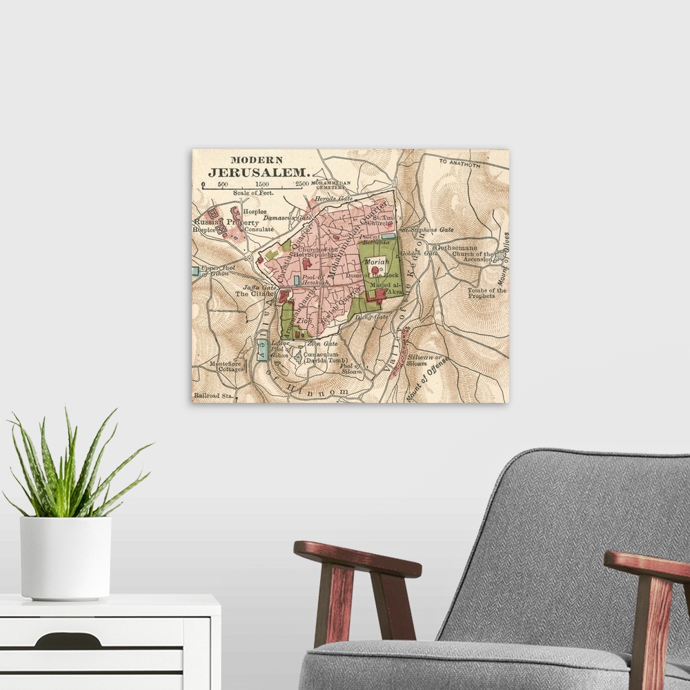 A modern room featuring Jerusalem - Vintage Map