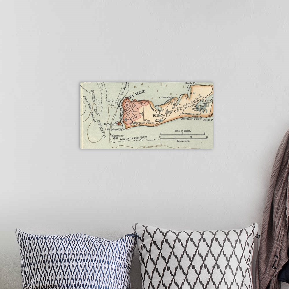 A bohemian room featuring Key West Island - Vintage Map