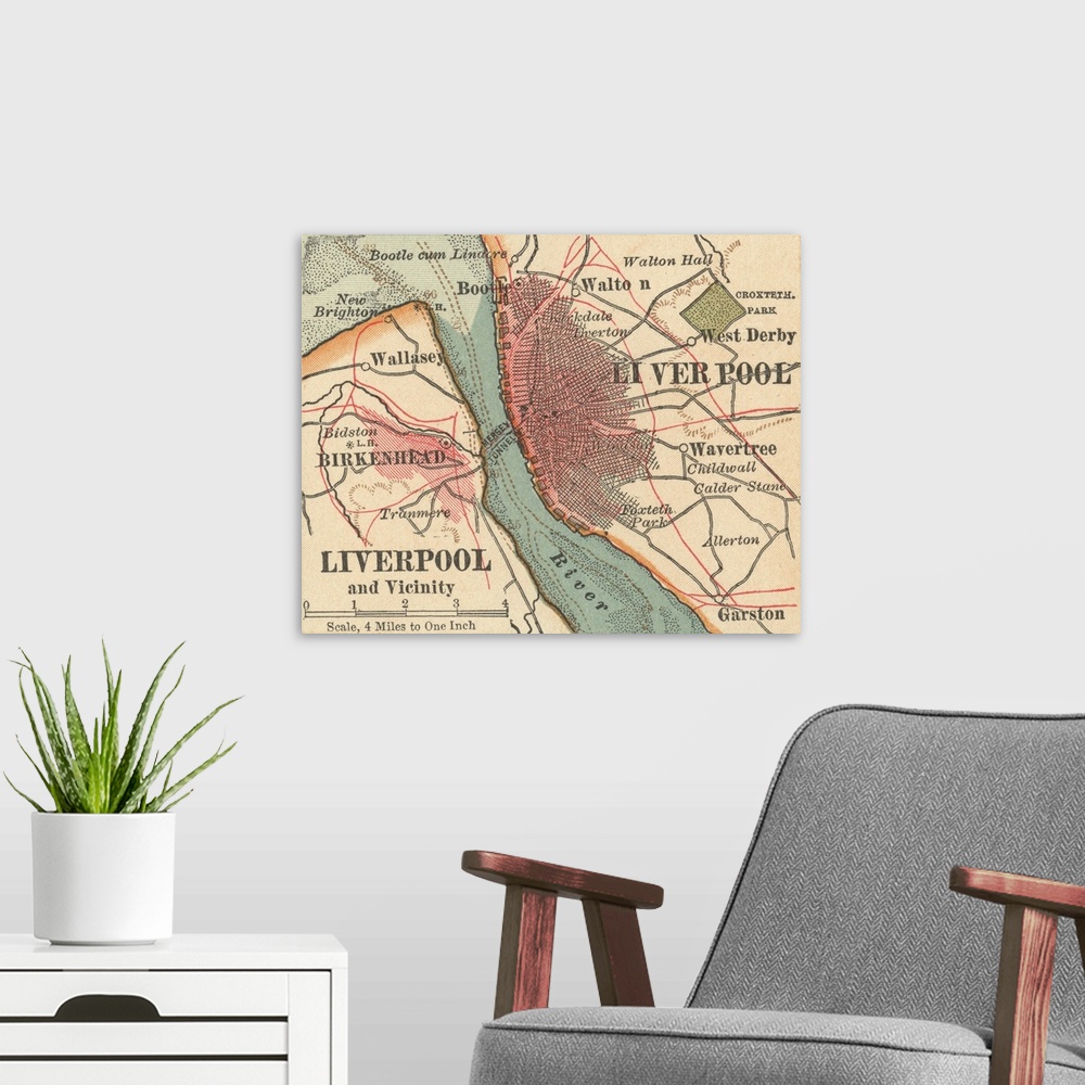 A modern room featuring Liverpool - Vintage Map