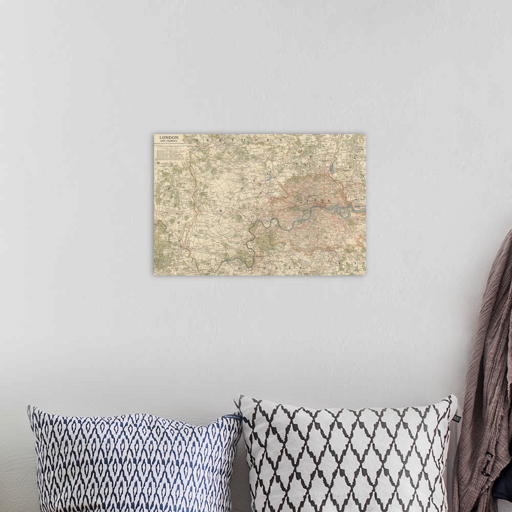 A bohemian room featuring London and Vicinity - Vintage Map