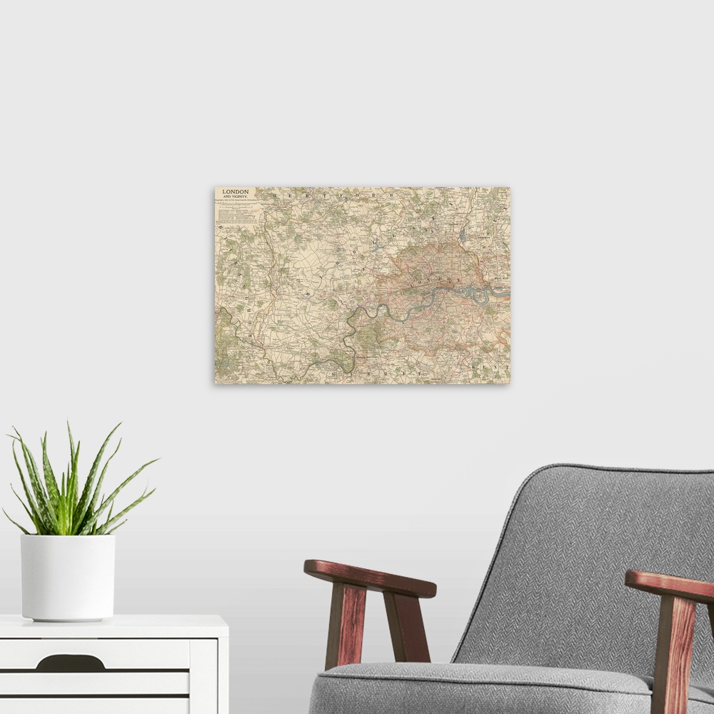 A modern room featuring London and Vicinity - Vintage Map
