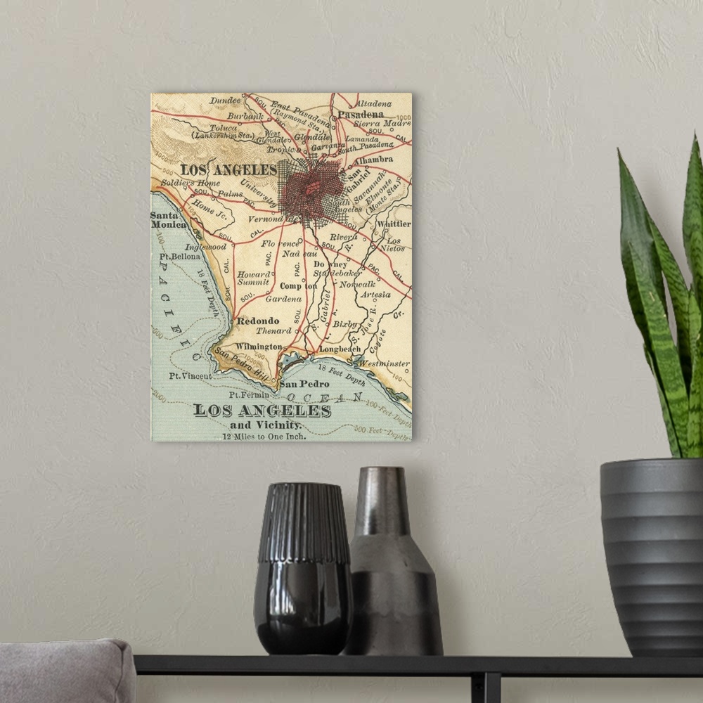A modern room featuring Los Angeles - Vintage Map