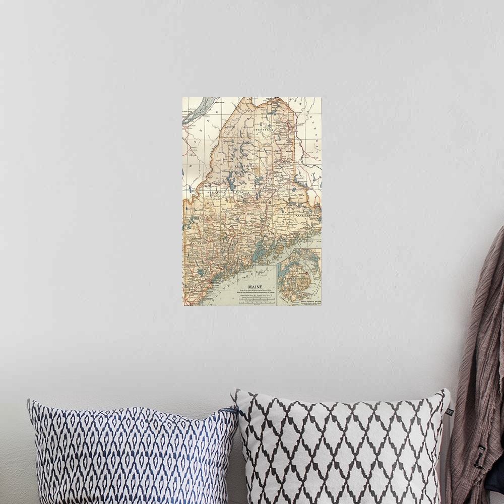 A bohemian room featuring Maine - Vintage Map