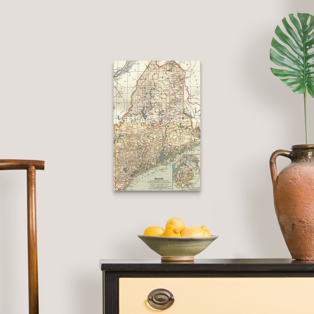 A traditional room featuring Maine - Vintage Map