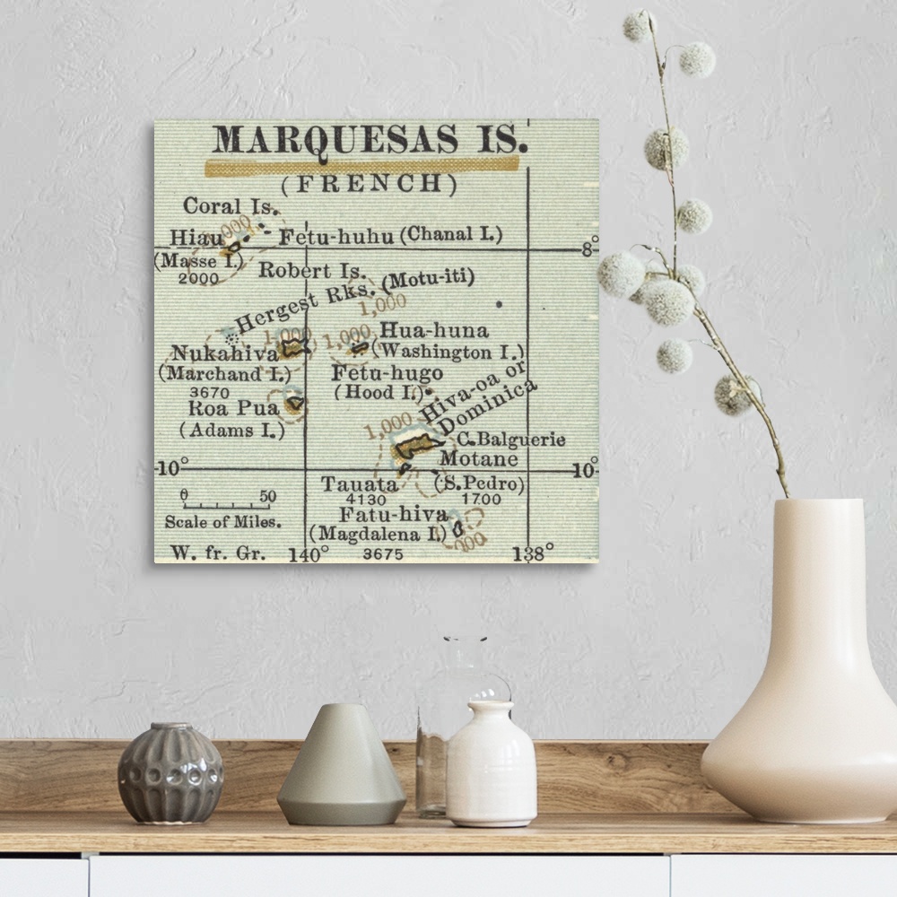 A farmhouse room featuring Marquesas Islands - Vintage Map