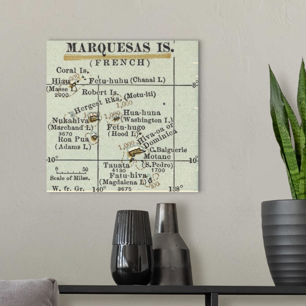 A modern room featuring Marquesas Islands - Vintage Map