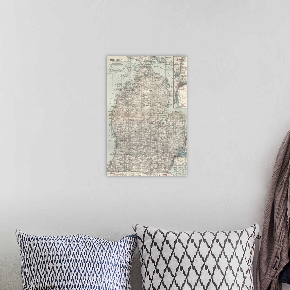 A bohemian room featuring Michigan, Southern Part - Vintage Map