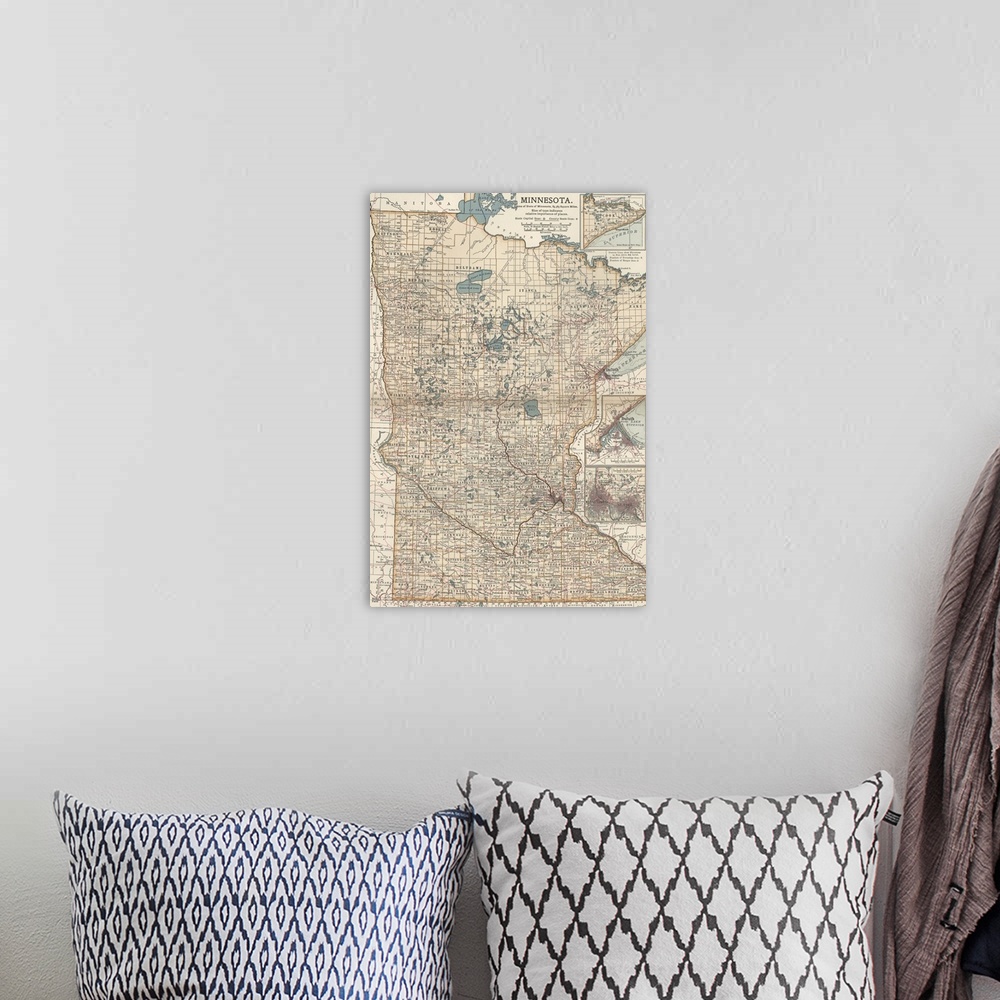 A bohemian room featuring Minnesota - Vintage Map