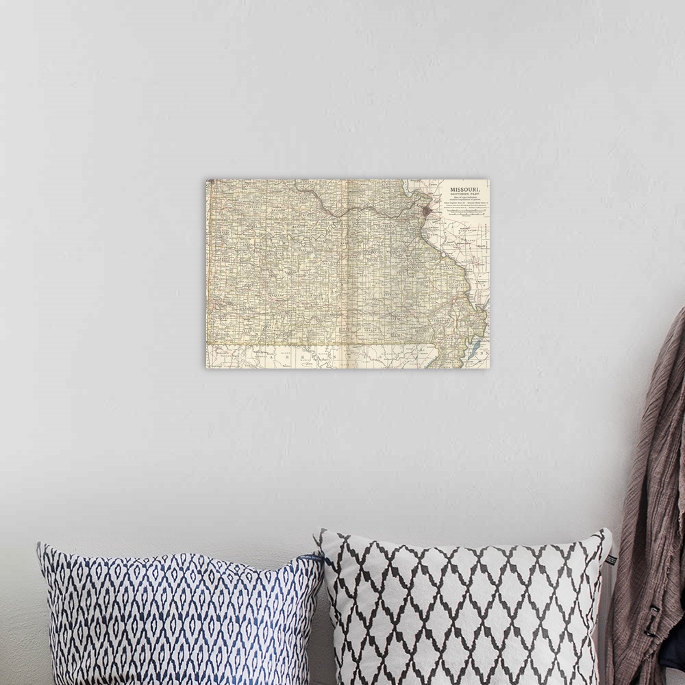 A bohemian room featuring Missouri, Southern Part - Vintage Map