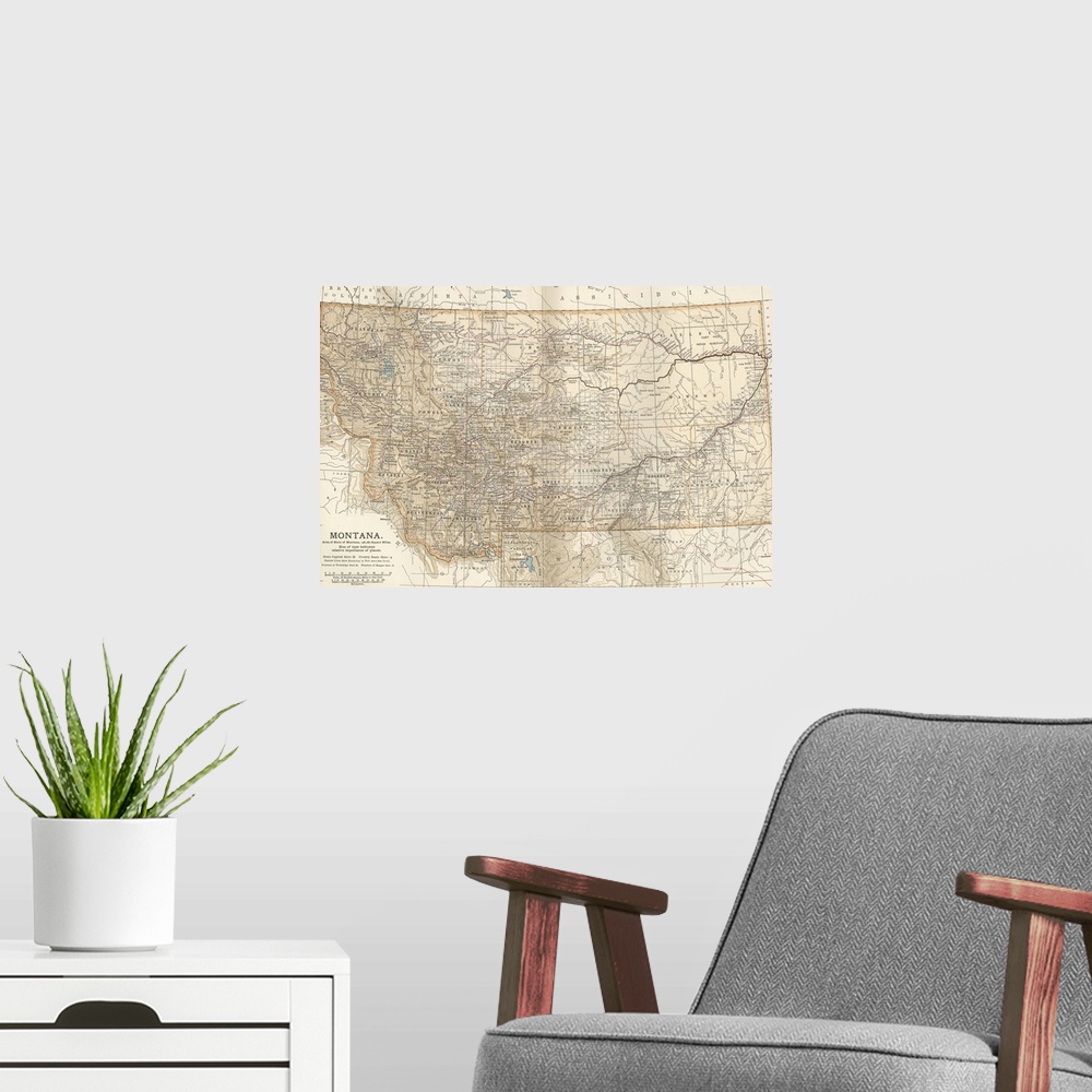 A modern room featuring Montana - Vintage Map