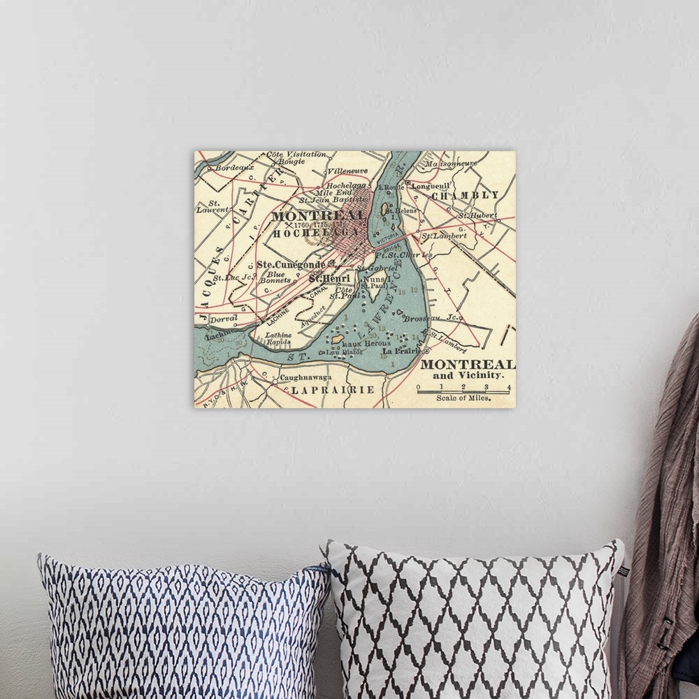 A bohemian room featuring Montreal - Vintage Map
