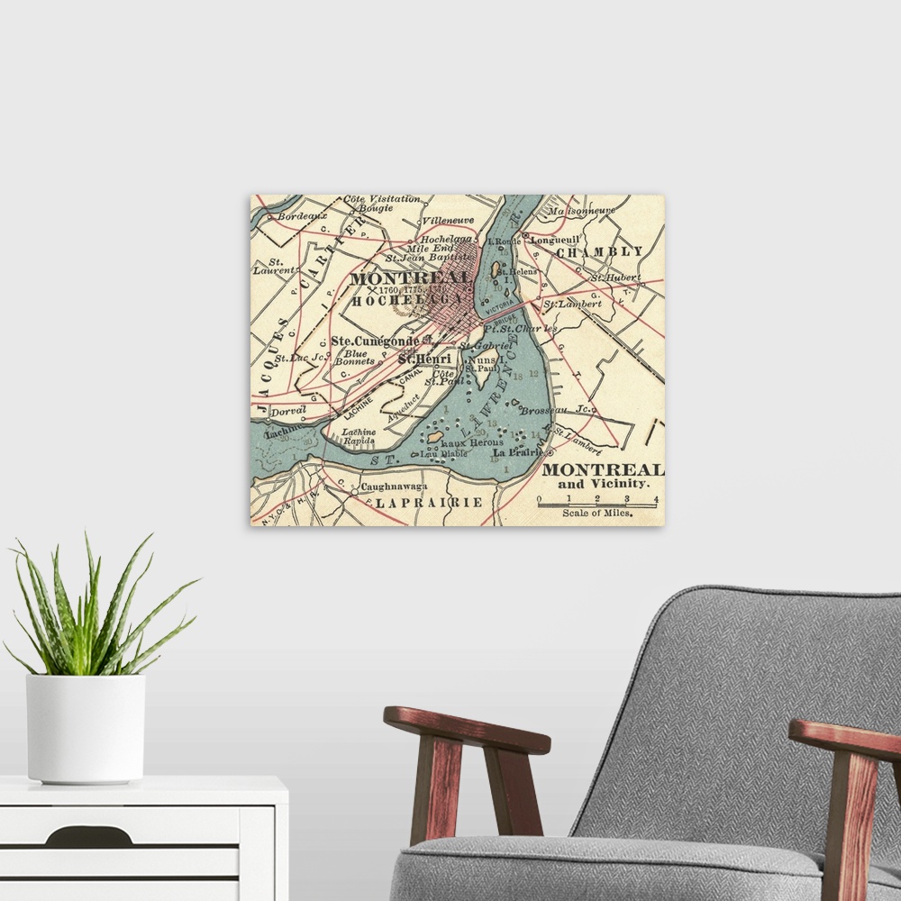 A modern room featuring Montreal - Vintage Map