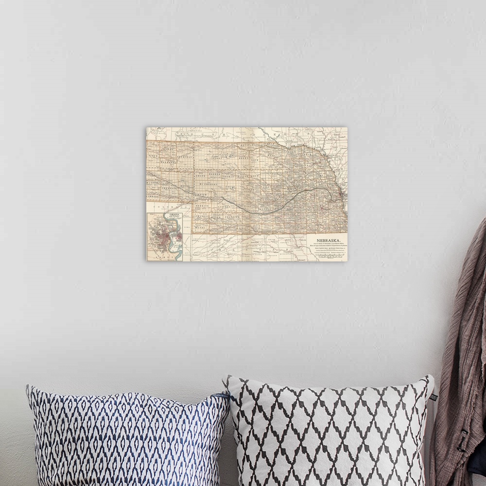 A bohemian room featuring Nebraska - Vintage Map