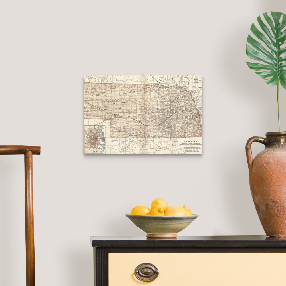 A traditional room featuring Nebraska - Vintage Map