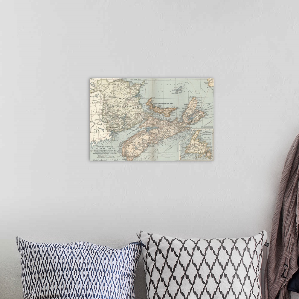 A bohemian room featuring New Brunswick, Nova Scotia, and Prince Edward Island - Vintage Map