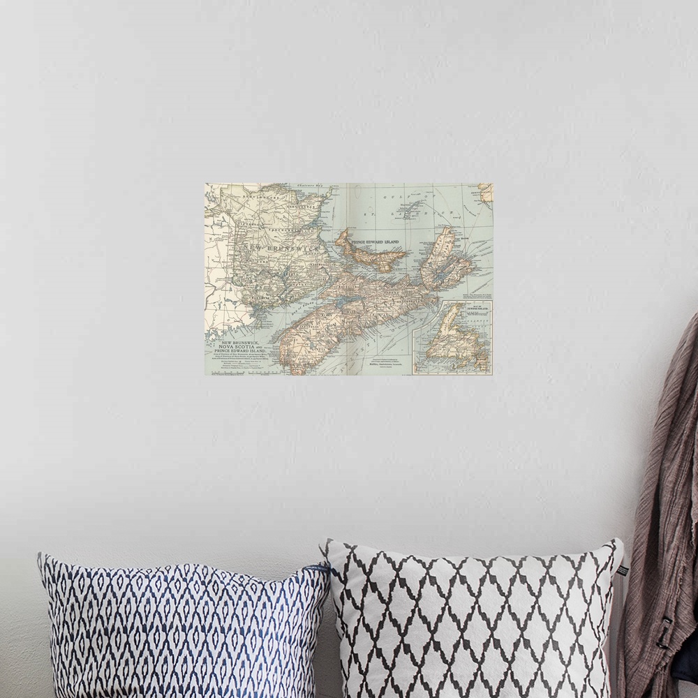 A bohemian room featuring New Brunswick, Nova Scotia, and Prince Edward Island - Vintage Map