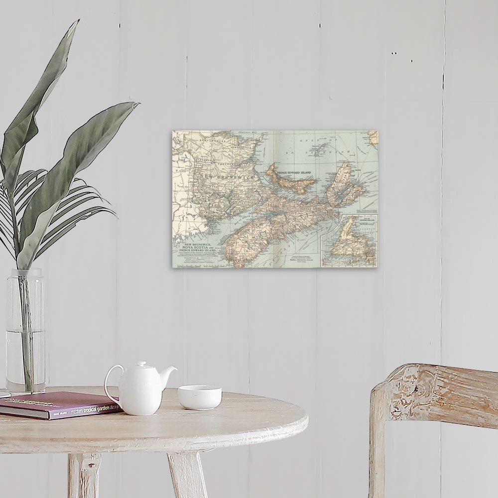 A farmhouse room featuring New Brunswick, Nova Scotia, and Prince Edward Island - Vintage Map