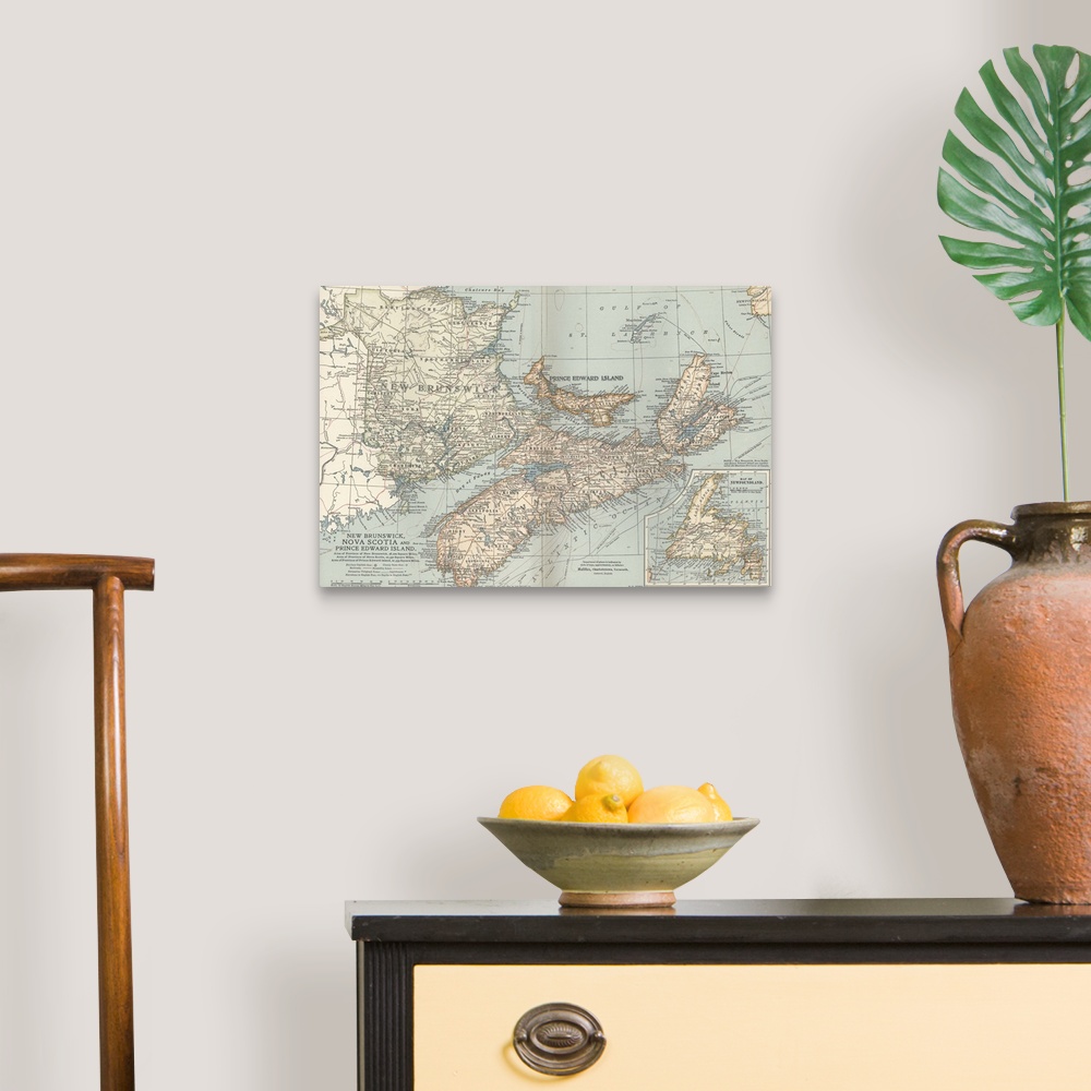 A traditional room featuring New Brunswick, Nova Scotia, and Prince Edward Island - Vintage Map