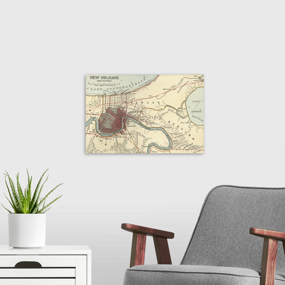 A modern room featuring New Orleans - Vintage Map