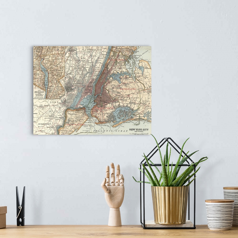 A bohemian room featuring New York City - Vintage Map