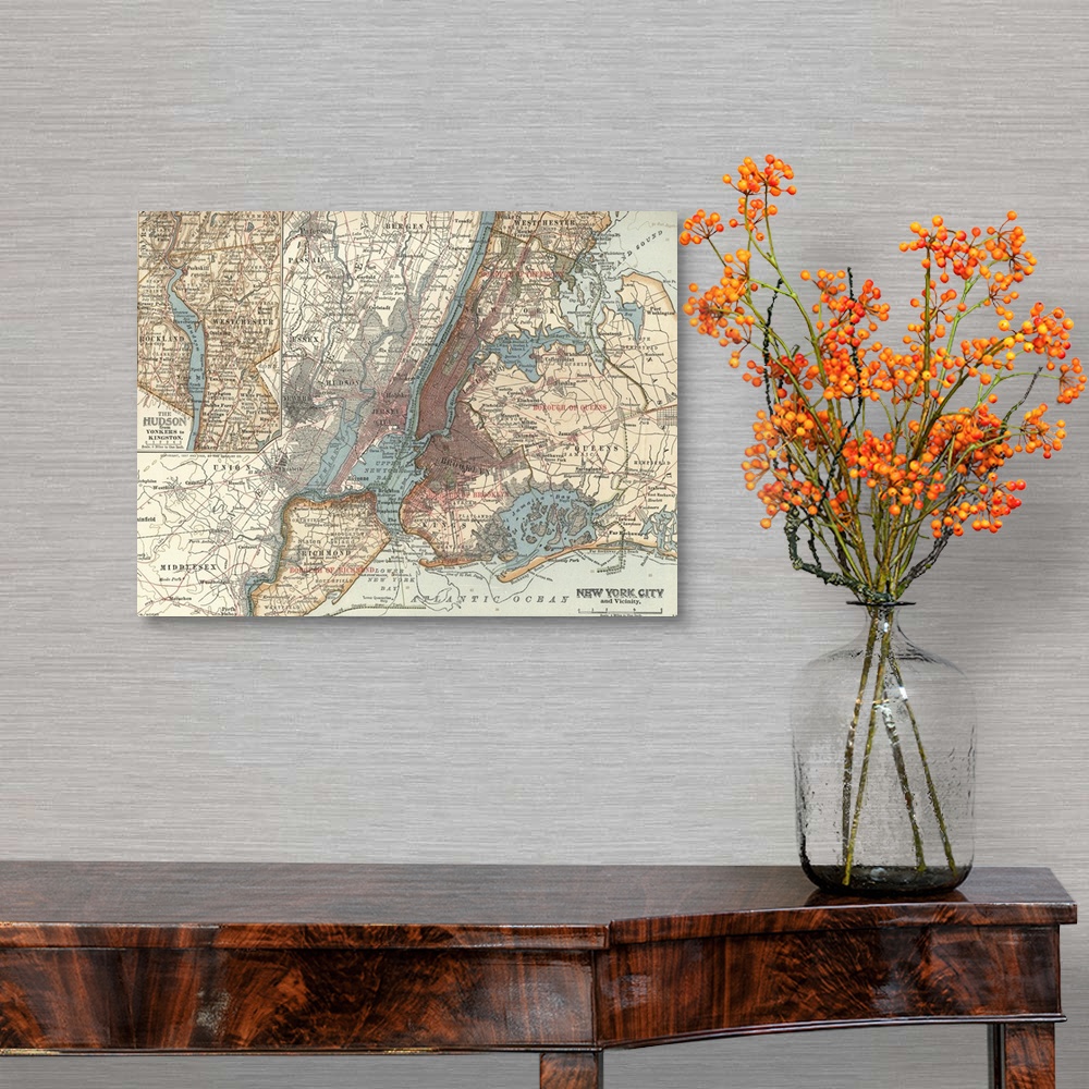 A traditional room featuring New York City - Vintage Map