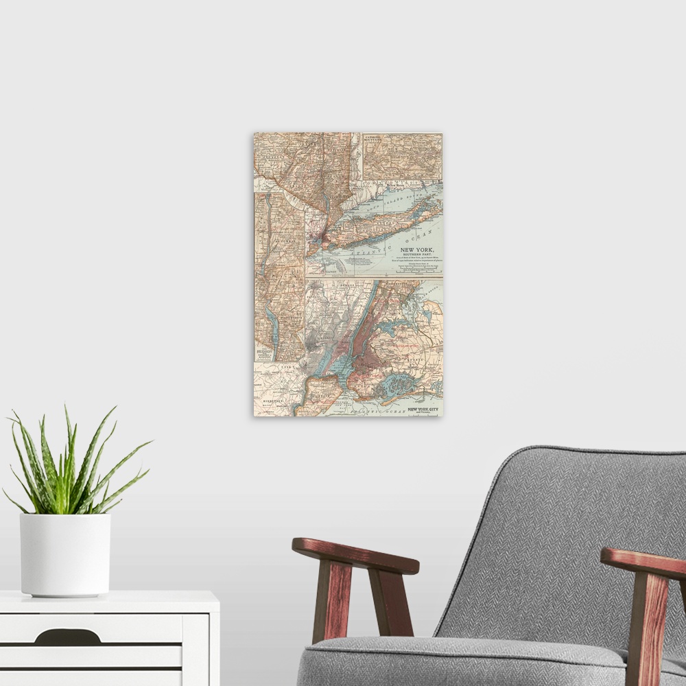 A modern room featuring New York, Southern Part, and New York City - Vintage Map