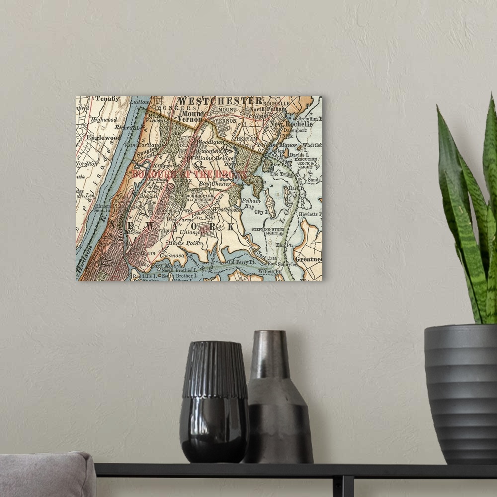 A modern room featuring New York - Vintage Map