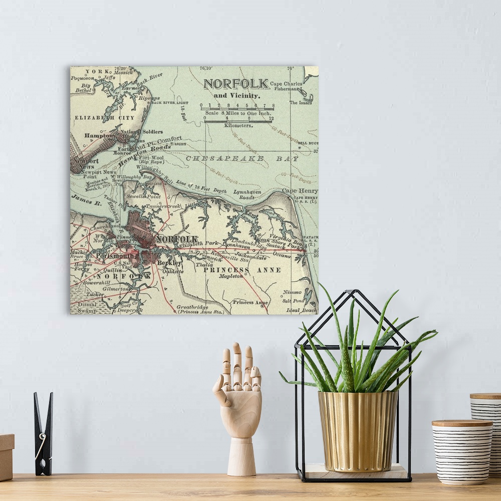 A bohemian room featuring Norfolk - Vintage Map