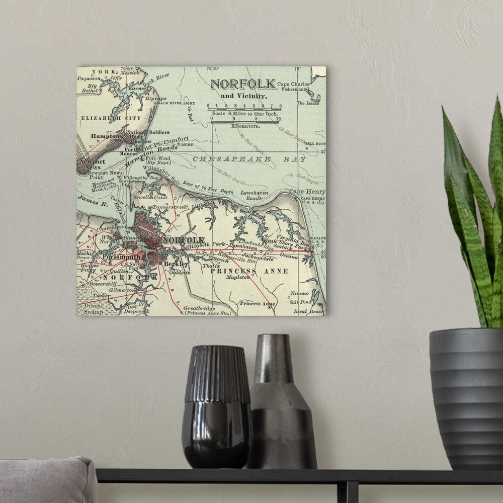 A modern room featuring Norfolk - Vintage Map