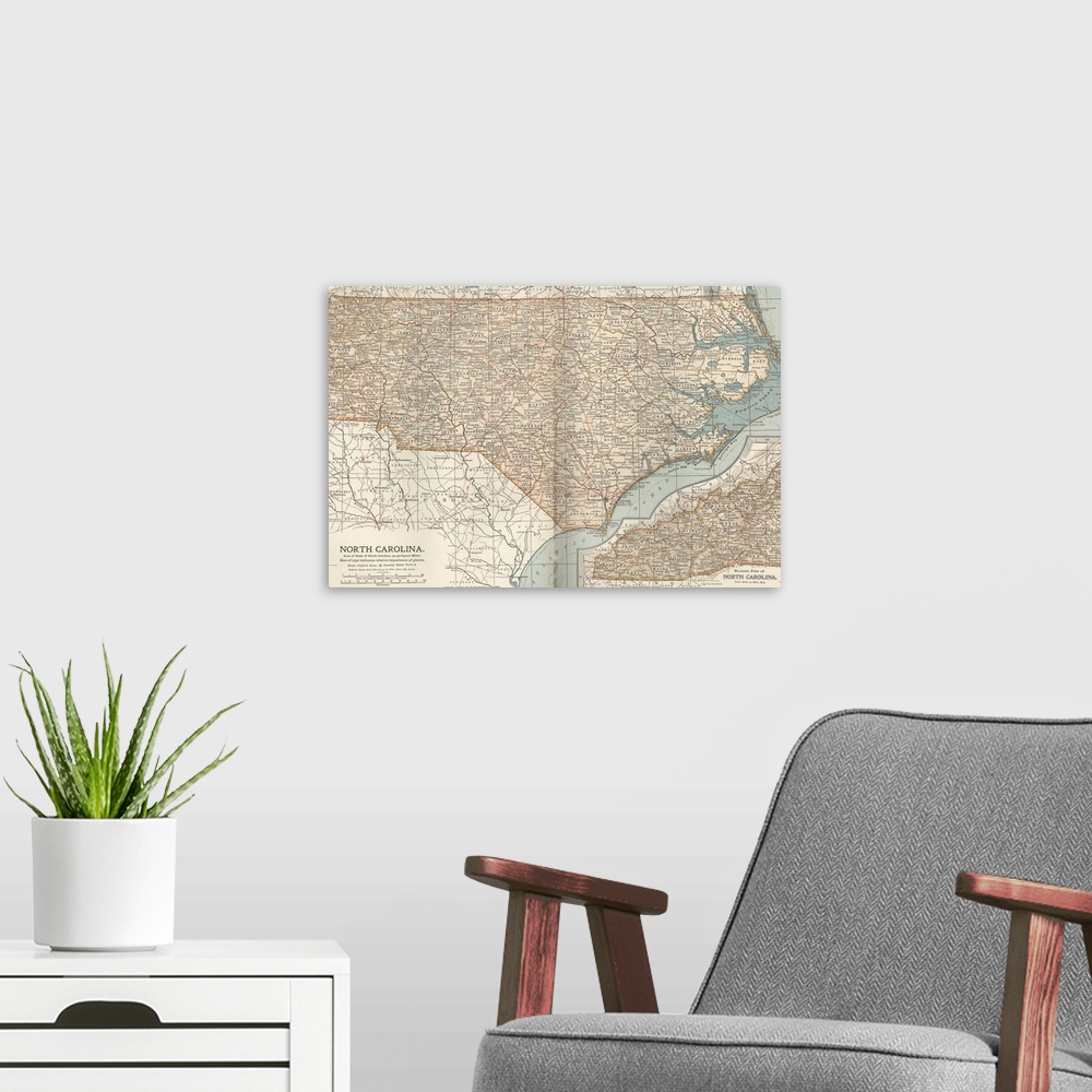 A modern room featuring North Carolina - Vintage Map