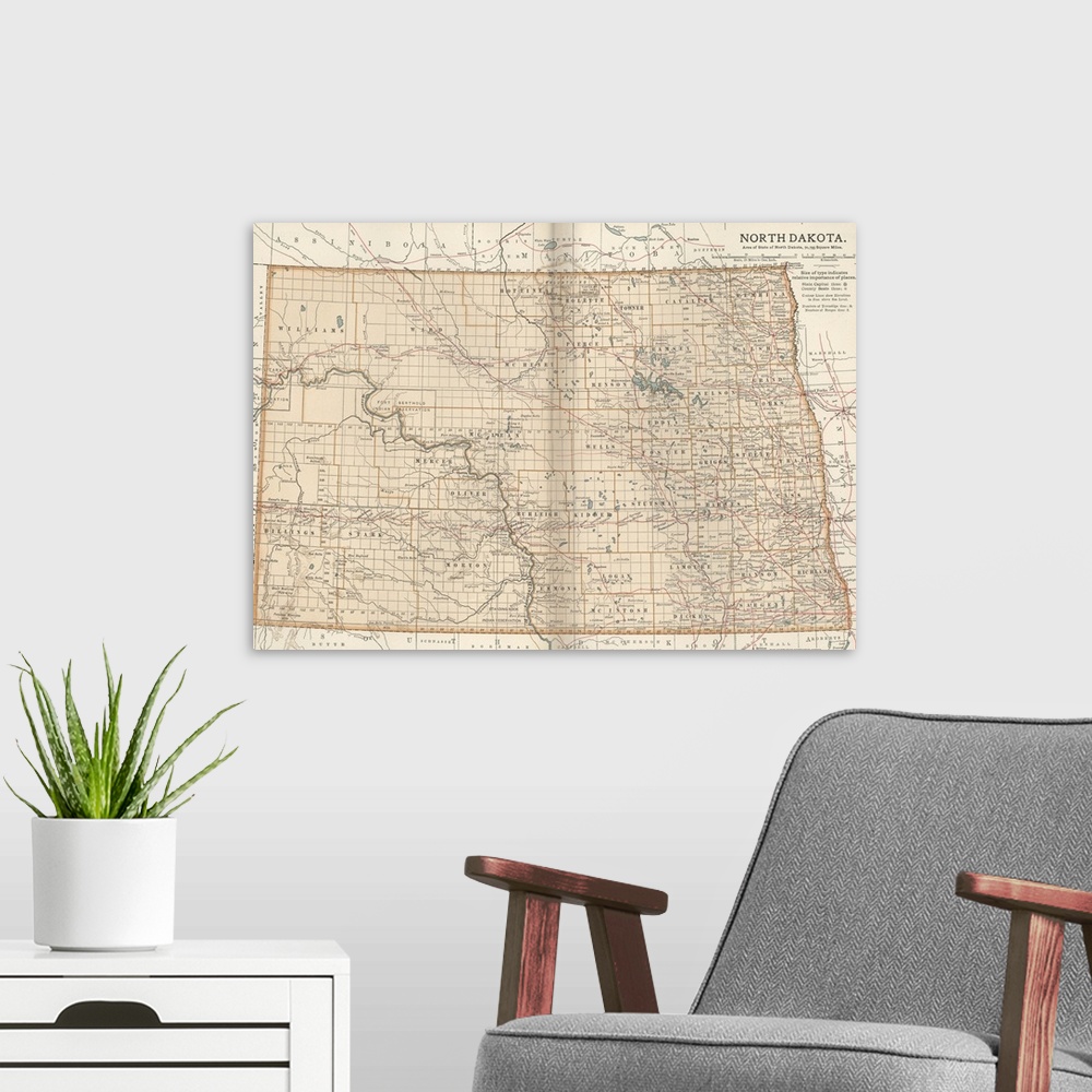 A modern room featuring North Dakota - Vintage Map