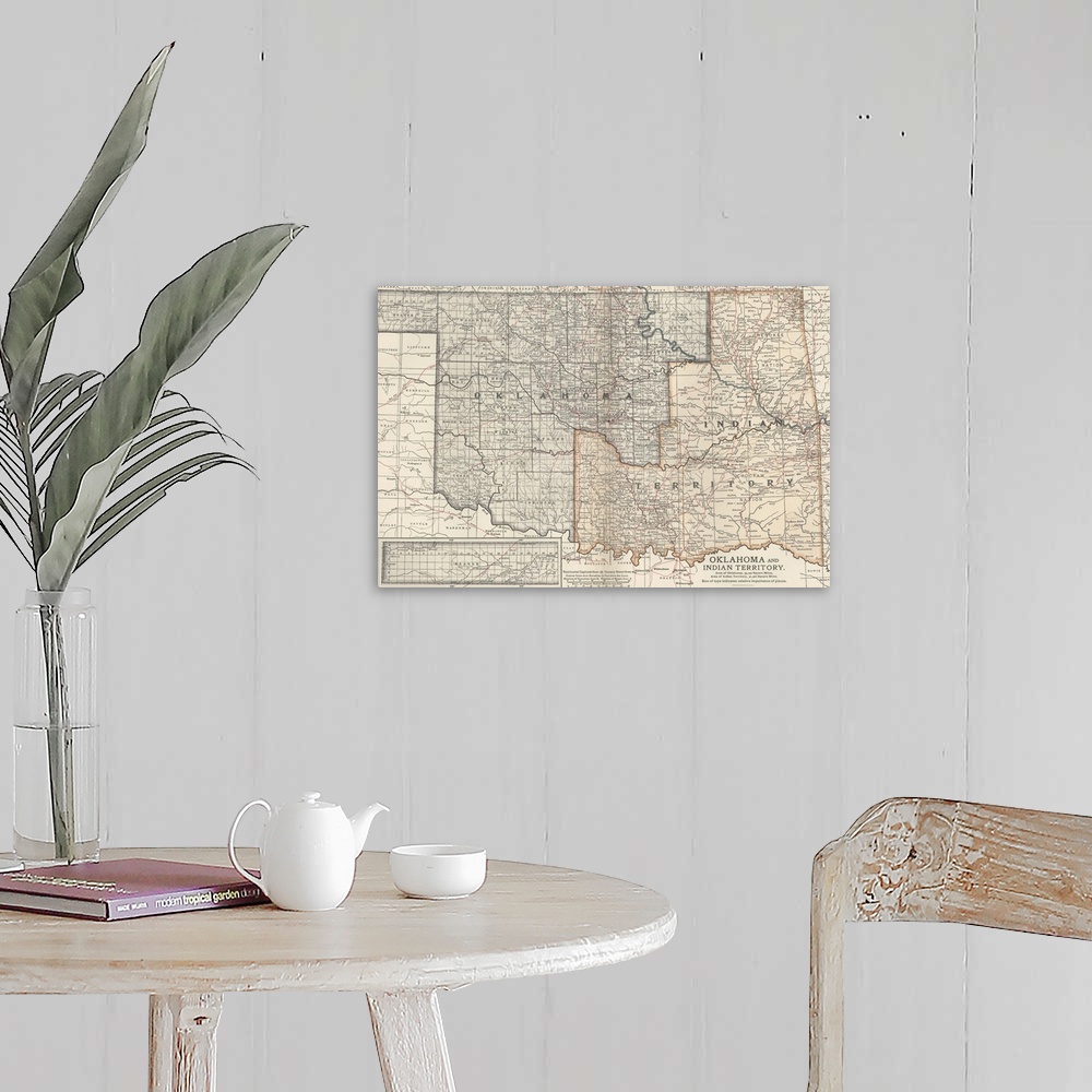 A farmhouse room featuring Oklahoma and Indian Territory  - Vintage Map