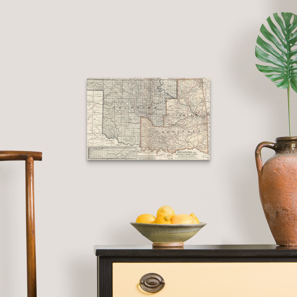 A traditional room featuring Oklahoma and Indian Territory  - Vintage Map