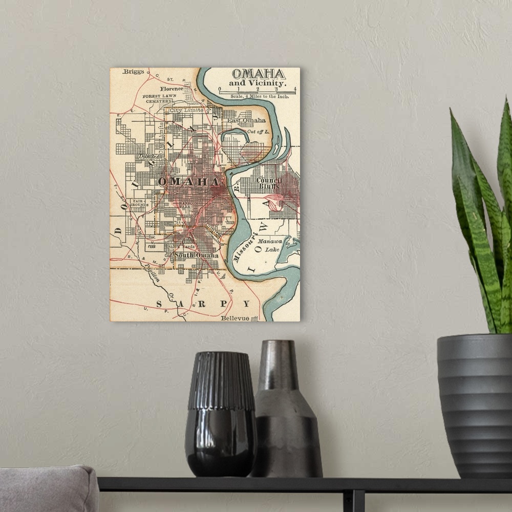 A modern room featuring Omaha - Vintage Map