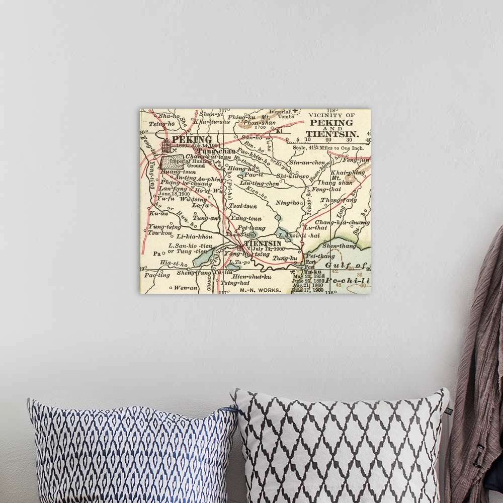 A bohemian room featuring Peking and Tientsin - Vintage Map
