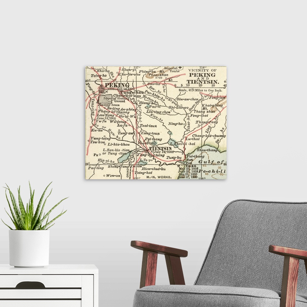 A modern room featuring Peking and Tientsin - Vintage Map