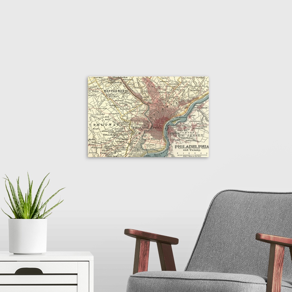 A modern room featuring Philadelphia - Vintage Map