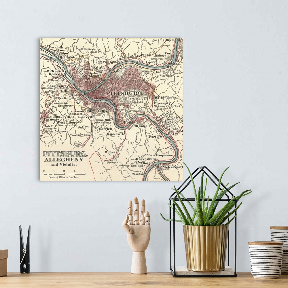 A bohemian room featuring Pittsburg - Vintage Map