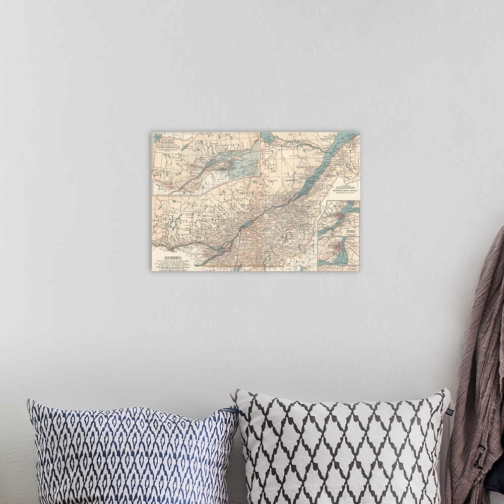 A bohemian room featuring Quebec - Vintage Map