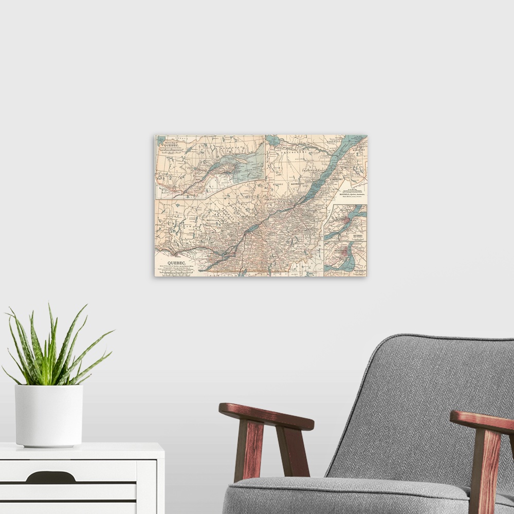 A modern room featuring Quebec - Vintage Map