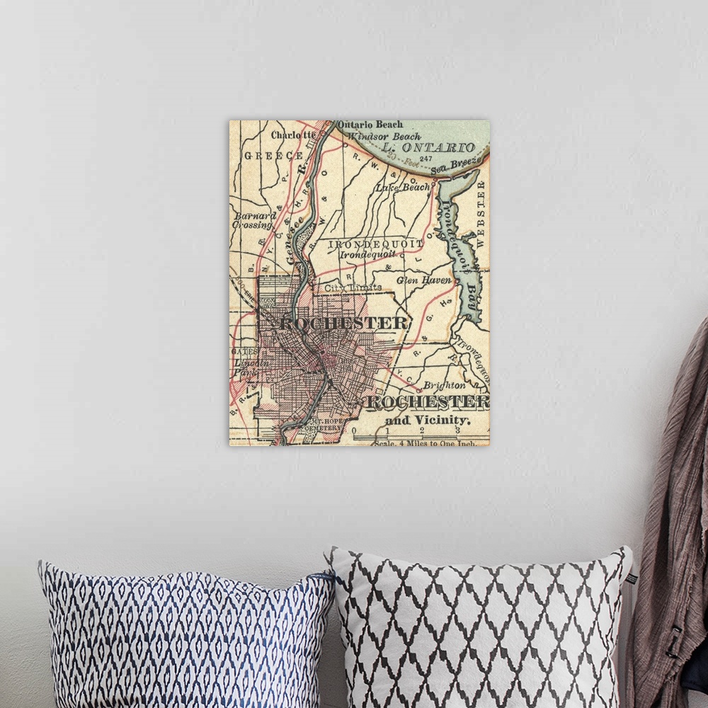 A bohemian room featuring Rochester - Vintage Map