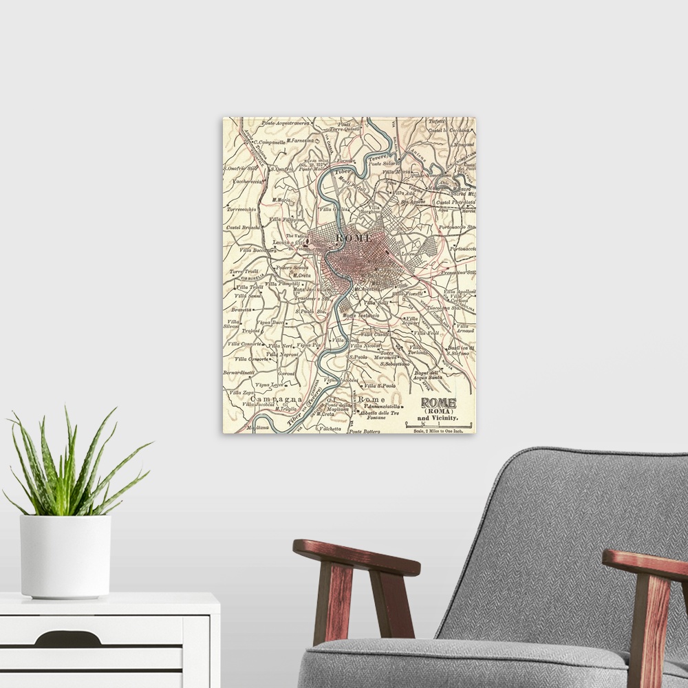 A modern room featuring Rome - Vintage Map