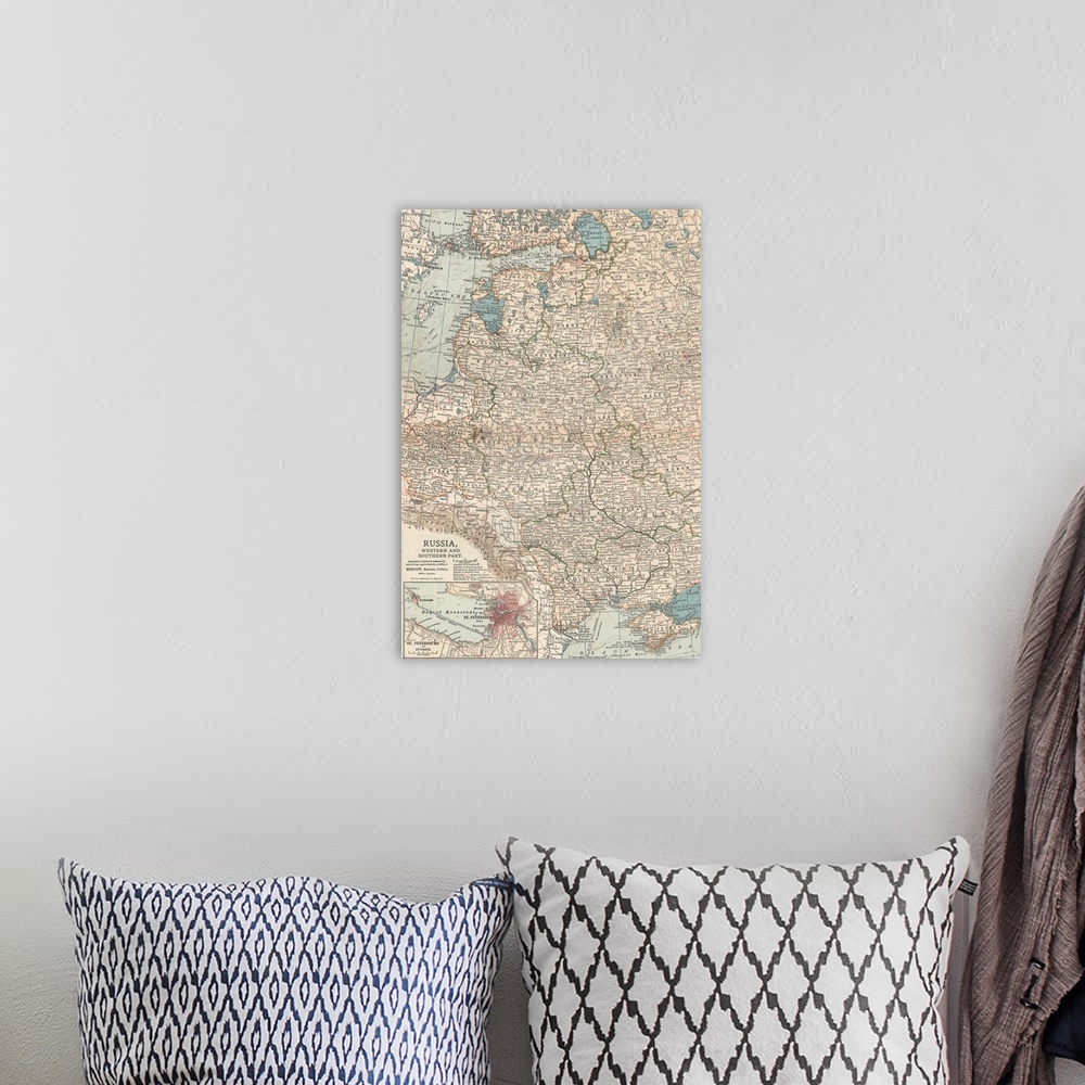 A bohemian room featuring Russia, Western and Southern Part - Vintage Map