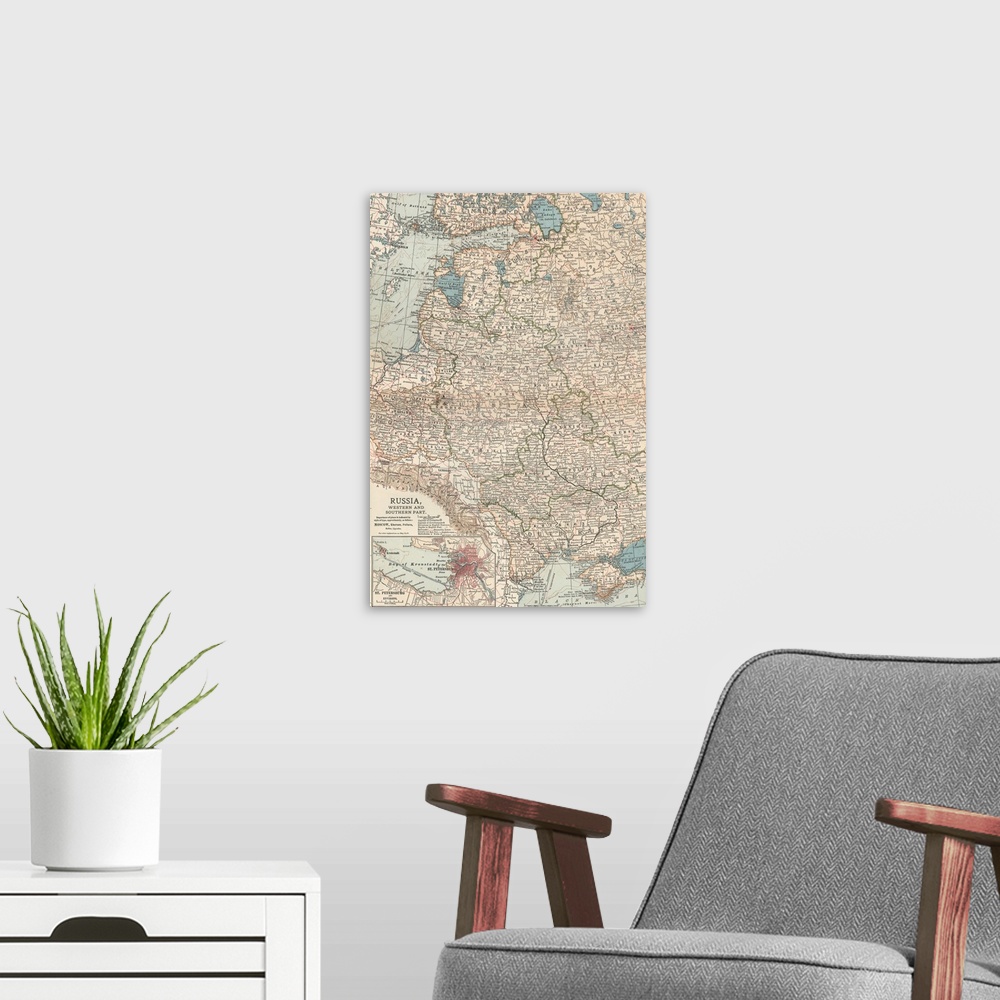 A modern room featuring Russia, Western and Southern Part - Vintage Map